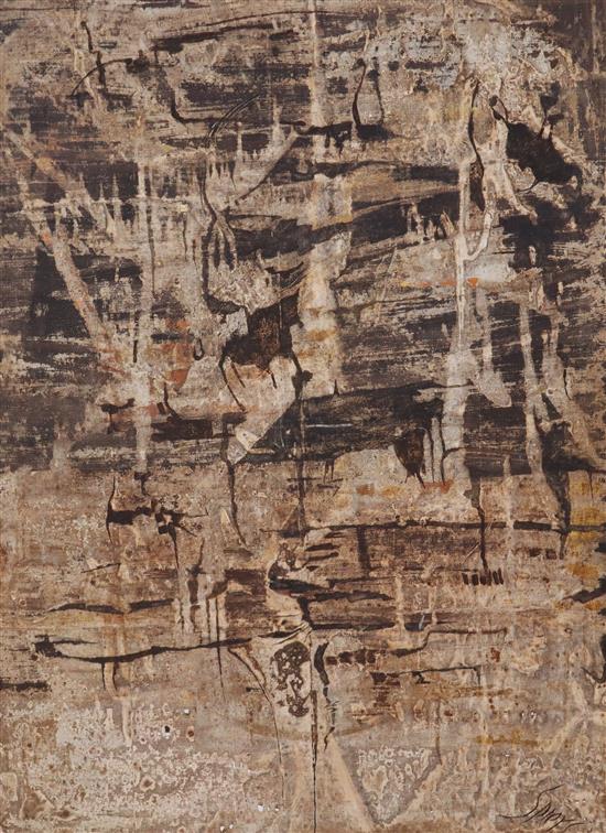 * Spiers (contemporary), Cave Wall, signed, inscribed verso, acrylic on canvas with wax resist, 66cm x 101cm